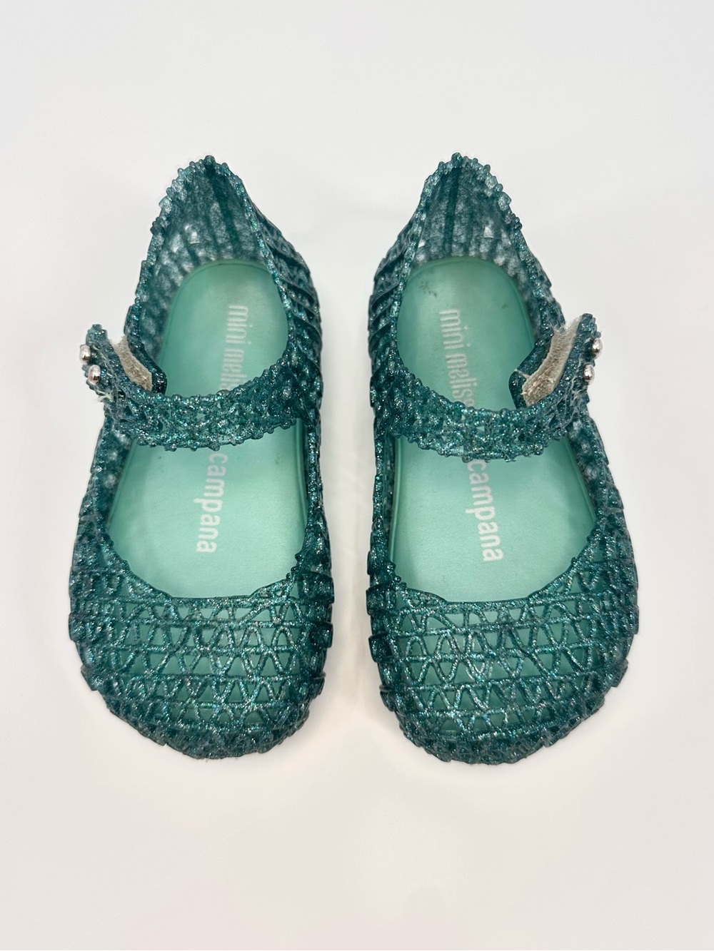 Mini Melissa Teal Glitter Jelly Shoes Toddler Size 6 (EU 21)